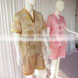 Pink/Rich Floral Pattern Sweat Steaming Clothes V-Neck Jacquard Family Pajama Set Short Sleeve Women Pajamas thumbnail-2