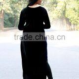 Fashion Brand Designer Long Kurtis With Front Neck Crystal Buttons Navy Blue Velvet Kurti HSD7920 thumbnail-5