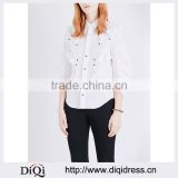Wholesale Women Apparel Casual Soft Fabric Curved Hem Pleated Sleeves Cotton Shirt(DQE0264T)