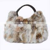 CX-H-36B Real Rabbit Fur & Leather Tote Handbag New Arrival thumbnail-1