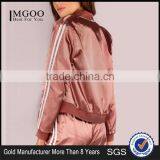 MGOO Women Plain Lightweight Satin Track Bomber Jacket Zip Up Baseball Jacket With Private Label Tag thumbnail-1