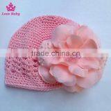 Big Flower Peach Color Handmade Crochat Hat With Pearl Kids Photo Props Pretty Cap HT6012001 thumbnail-2