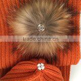 Myfur Fashion Colorful Orange Stylish Real Raccoon Fur Pompom Knitting Scarf thumbnail-2