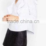 Runwaylover EY2390B Ladies Sexy Deep V-Neck 2017 Falbala Pure Color Blouse thumbnail-2