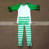 Boutique Children St. Patrick's Day Clothing Baby Girls Shamrock 2 Pcs Clothes Cute Green Clover Tunic Top and Legging Outfit thumbnail-3