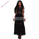 Wholesale Women Clothing Black Lace Hollow Out Long women party dress