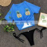 Swimwear Women Bikini Set 2019 Swimming Suit Pinnapple Swimwear Female Short Sleeve Tie Swimsuit Women Beach Wear Biquinis thumbnail-4
