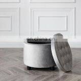 Storage Ottoman Chair Storage Stool Linen Round Pouffe Chair Pouffe Ottoman Footstool thumbnail-6
