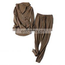 New Design Plain Knit Cashmere Lounge Pants and Cardigan Hoodie Set thumbnail-1