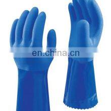 Oil and Gas Industry Long Sleeves Cotton Lined Blue Sandy PVC Rubber Glove Cheap Goods From China thumbnail-1