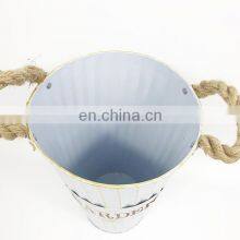 New Design Wholesale Home Decorative Garden Tabletop Plants Antique White Color Metal Painting Flower Pots With Hemp Handle Flower Vase thumbnail-3