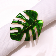 Green Tropical Leaf Shaped Metallic Gold Napkin Rings For Dinner Parties Weddings Family Gatherings or Everyday Use thumbnail-2