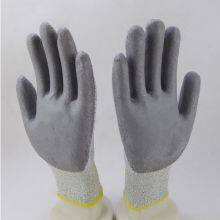 Hppe and Glassfibre Knitted Gray PU Palm Coated Anti-cut Level 5 Safety Work Gloves for Workers thumbnail-4