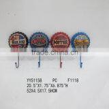 Beer Cap Shape Embossed Vintage Metal Wall Hook, Factory Metal Hook