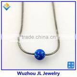 Lovely Synthetic Dark Blue Opal Bead Pendant With 925 Sterling Silver Box Chain Necklace thumbnail-5
