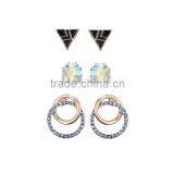 Fashion Black Triangle Enamel Colorful AB Dimante Intertwined Circle Multi Stud Earring Pack For Teen thumbnail-1