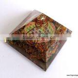 Big Orgone 7 Chakra Stone Pyramid With Flower Of Life Symbol And Crystal Point | Chakra Pyramid thumbnail-5