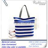 Blue White Striped Canvas Bag Wholesale thumbnail-1