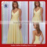 Se22 Sex Yellow Spaghetti Strap V Neck Long Sexty Chiffon Low Back Evening Dress