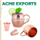 Copper FDA Approved Moscow Short With Hammered Mule style Mugs With 16Oz Capacity Copper Handle Shiny polish with Black Gift Box