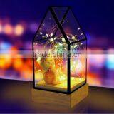 Decorative Glass House Design Night Light, Wooden DIY Fireworks Silver Flower Beautiful Bedding Room Warm Light thumbnail-1