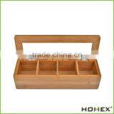 High Quality Factory Price 4 Slot Bamboo Wood Tea Storage Box/Homex_Factory thumbnail-1
