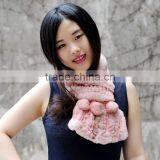 CX-S-21B 2017 Lady Pink Color Rex Rabbit Fur Knitted Women Fashion Fur Scarf thumbnail-2