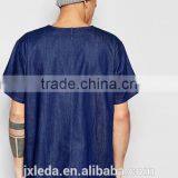2016 Summer Men Light Weight Short Sleeves Dark Wash Denim T-shirt Custom thumbnail-2