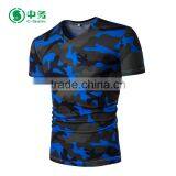 High Quality Summer Casual Clothes V-Neck Short Sleeve Camo Print T-Shirt for Men thumbnail-3