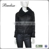 2014-2015 wholesale fashion lady pu leather jacket Stylish women's Black Leather Jacket