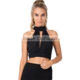 Polyester Tank Top Backless Hollow Embroidered Floral Black Size:XXL Sold By PC thumbnail-1