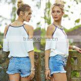 Fashion Ladies Women Off Shoulder Short Sleeves Chiffon Tops Blouse thumbnail-3