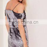 2017 Summer Sexy Pleated Velvet Frill Cold Shoulder Sleeve Womens Playsuit thumbnail-3