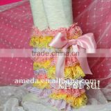 Yellow Pink Blue Lace Warmers with Light Pink Bow LM16B6