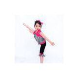 Black N White Strips Kids Dance Clothes With Black Rhinestones Ruflle Waist Cerise Trim Bows