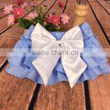The Newest Design for Baby Girl Ruffle Raglan Blue Color Elastic Tutu Divided Skirt With Big Bowknot Plain Color Adorable Pants thumbnail-1