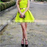 2015Spring Sexy Neon Cute Belt Dress Pleated Skater Green Bandage Dress thumbnail-2