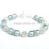 beautiful color glass made pearl bracelet white diamond crystal bracelet for girl