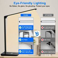 LED Desk Lamp With Wireless Charger, USB Charging Port, 12W Eye-Caring Desk Lamps for Home Office, Desk Light With 5 Lighting Modes & 7 Brightness Levels,Touch Table Lamp With 30/60 Mins Timer(Black) thumbnail-2