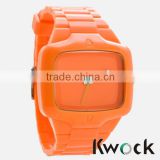 Lady Fashion VEGA All Orange Dial Rectangle Plastic Case Large Link Watch NEW