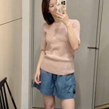 Standard Round-neck Knitted Cashmere T-shirt Pink 2025 Autumn New Product thumbnail-3