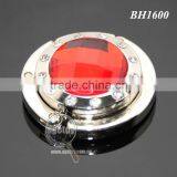 Round Red Crystal White Rhinestones Multi-function Fashion Handbag Hook Hanger Promotion Metal Foldable Mirror Bag Holder thumbnail-3