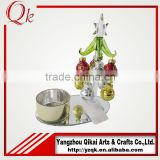 Low price and customized design glass christmas tree with candlestick