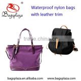 Alibaba China Elegant Purple Waterproof Shoulder Bags Fancy Mini Nylon Backpack With leather Trim