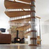 Indoor Stainless Central Pole Wood Spiral Stair With Wood Handrail thumbnail-3