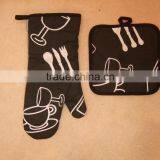 Cotton Twill Material Set Coffee or Cook Chef Design Oven Mitten Pot Holder Kitchen Basics Set thumbnail-4