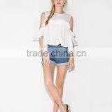 Women's Short Sleeve Solid Colour Round Neck Pleated Tops Blouse thumbnail-4