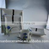 Turkish Porcelain Dinner Set Square White Wedding Gift With Blue Flower Colore Printing thumbnail-1
