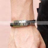New Fashion Jewelry Silicone Rubber Silver Sleepy Hollow Strip Grain Stainless Steel Men Bracelet Bangle thumbnail-6