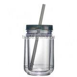 16OZ Mason Jar Cup Blank Clear Double Wall Insulated Tumbler Travel Mug Straw thumbnail-3
